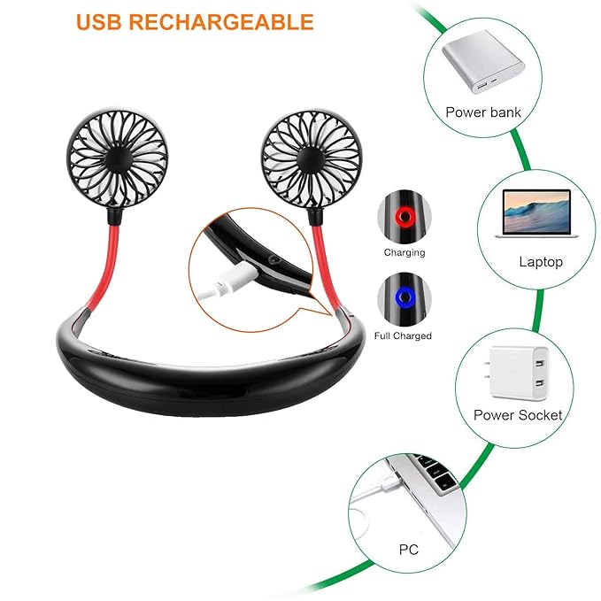 Sports Fan | USB Neck band Fan | Rechargeable Portable Wearable Fan